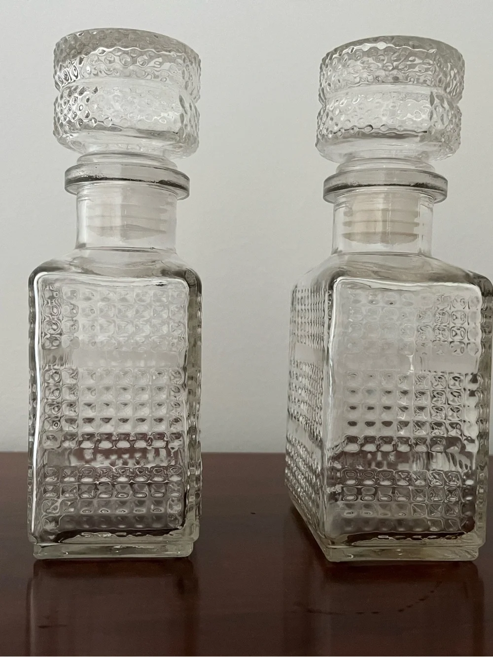 Vintage Clear Textured Glass Decanter with Stopper